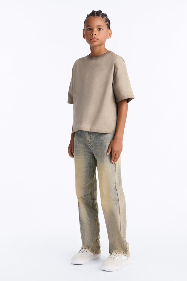 Mini Tinted Wash Boxy Cropped Heavyweight Short Sleeve Tee - Brown