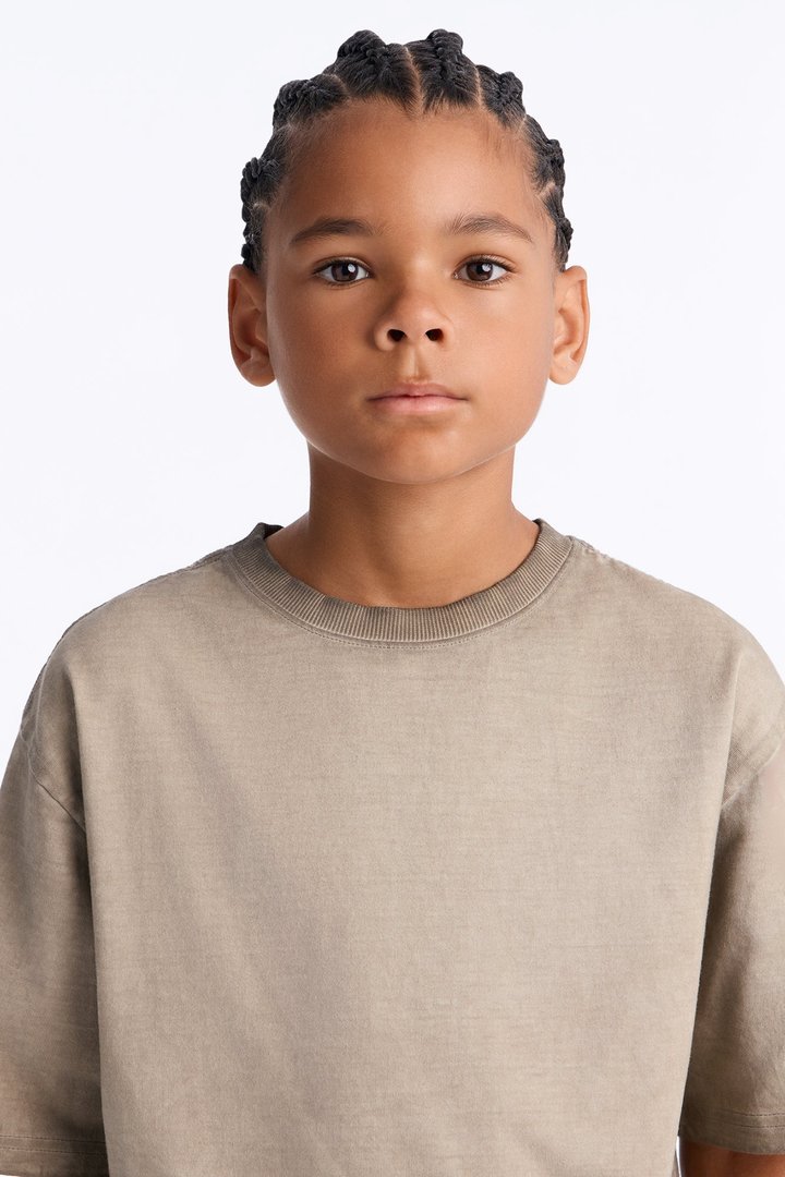 Mini Tinted Wash Boxy Cropped Heavyweight Short Sleeve Tee - Brown