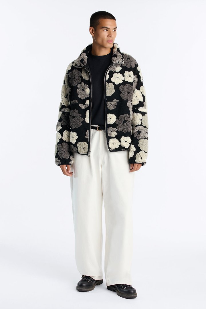 Sherpa Tears Oversized Zip Jacket - Black/combo