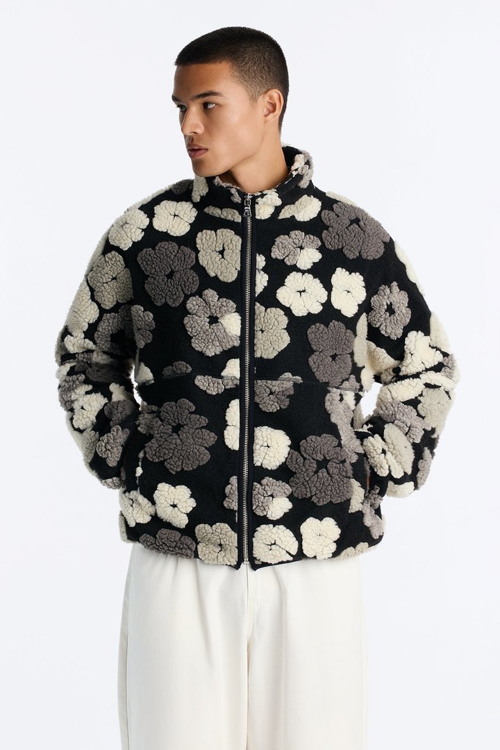 Sherpa Tears Oversized Zip Jacket - Black/combo