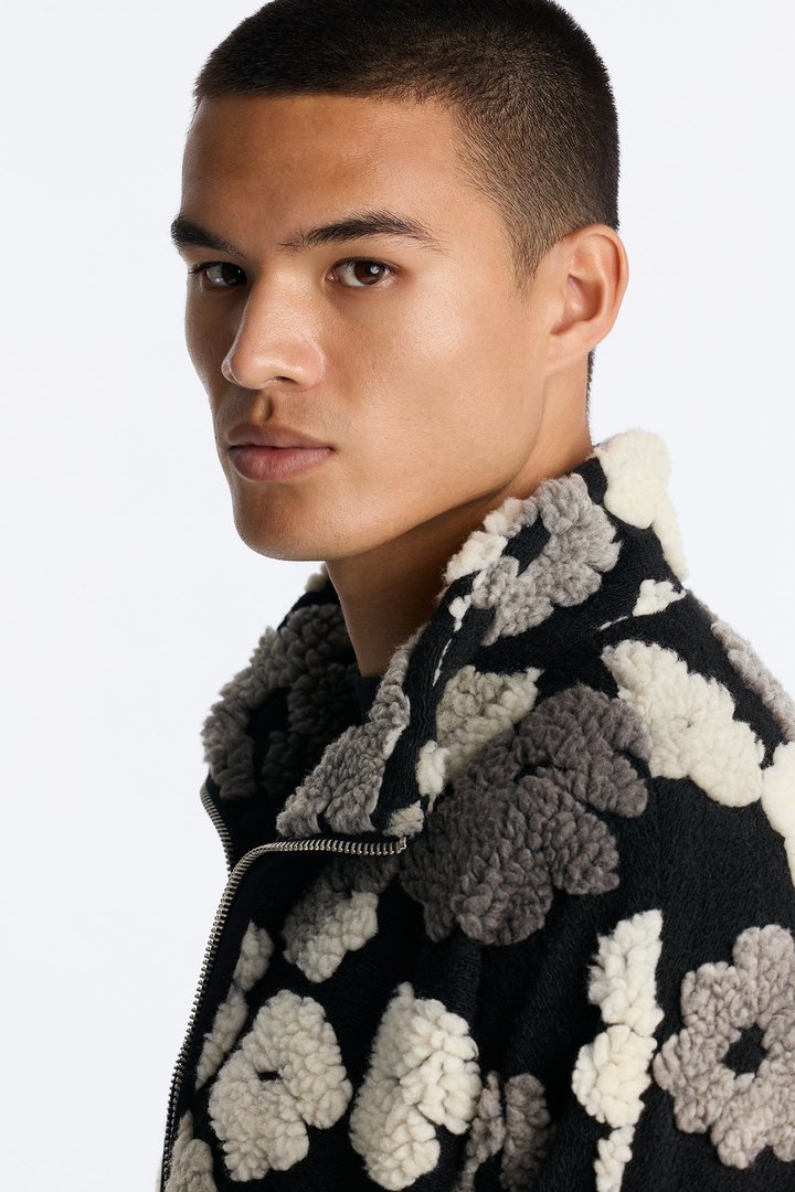 Sherpa Tears Oversized Zip Jacket - Black/combo
