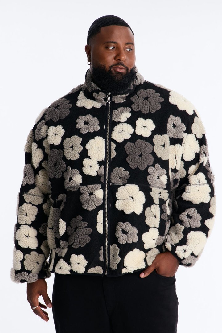 Sherpa Tears Oversized Zip Jacket - Black/combo