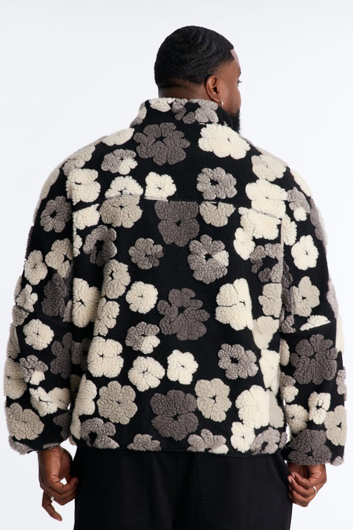 Sherpa Tears Oversized Zip Jacket - Black/combo