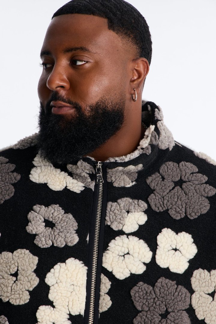 Sherpa Tears Oversized Zip Jacket - Black/combo