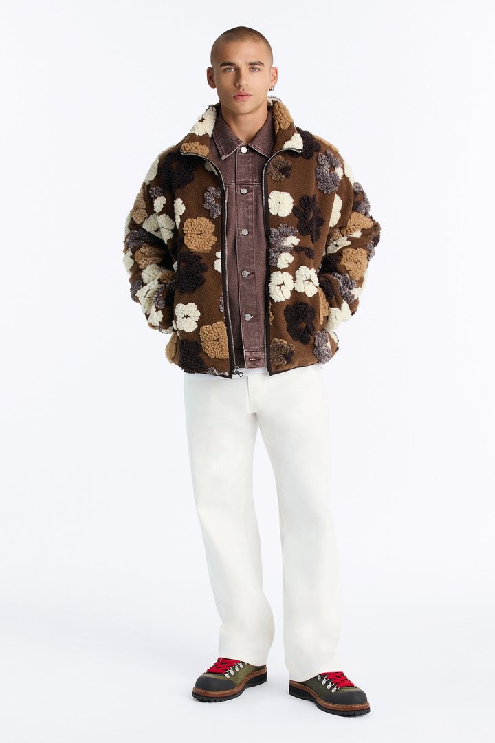 Sherpa Tears Oversized Zip Jacket - Brown/combo