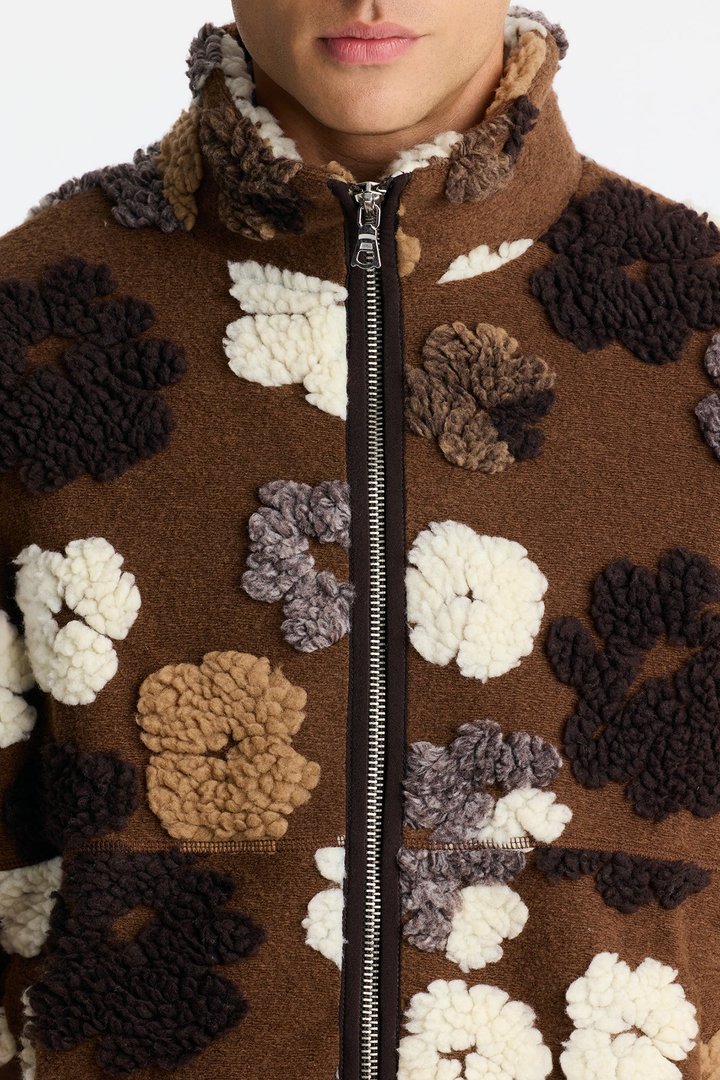 Sherpa Tears Oversized Zip Jacket - Brown/combo