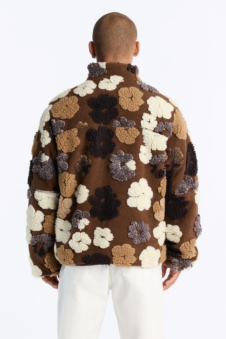 Sherpa Tears Oversized Zip Jacket - Brown/combo