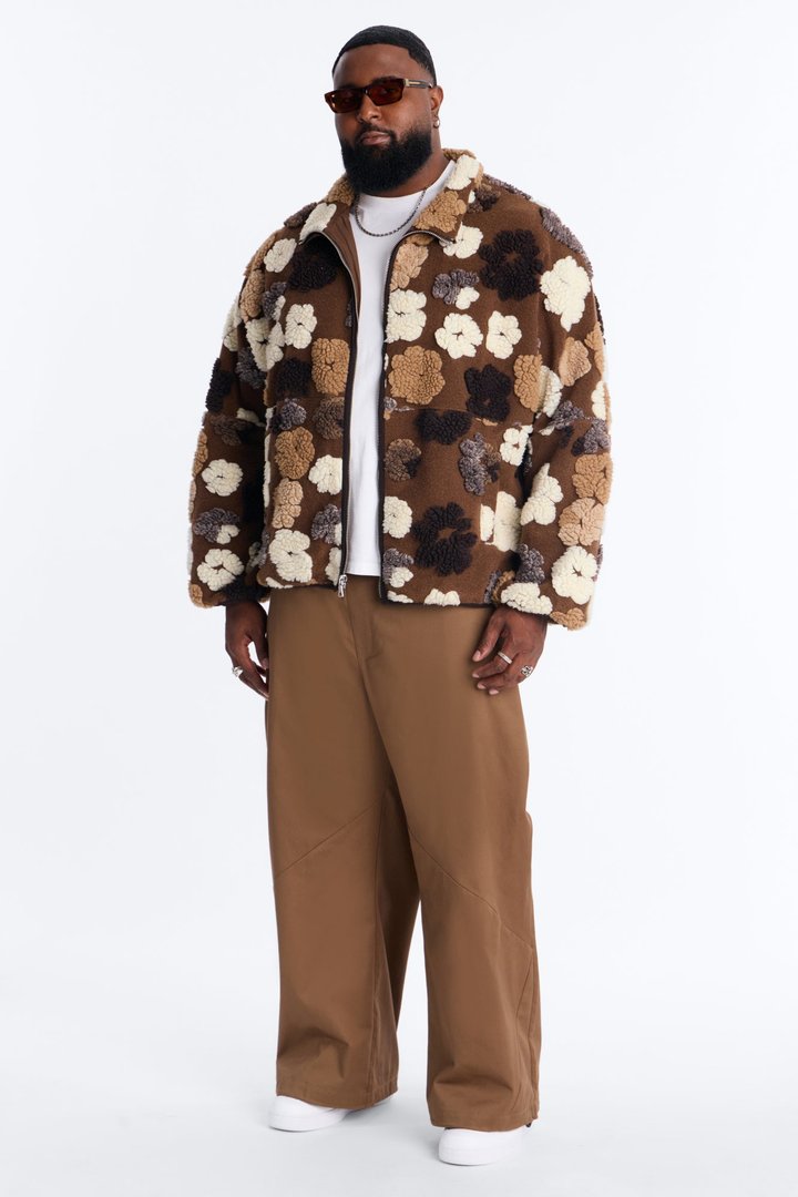 Sherpa Tears Oversized Zip Jacket - Brown/combo