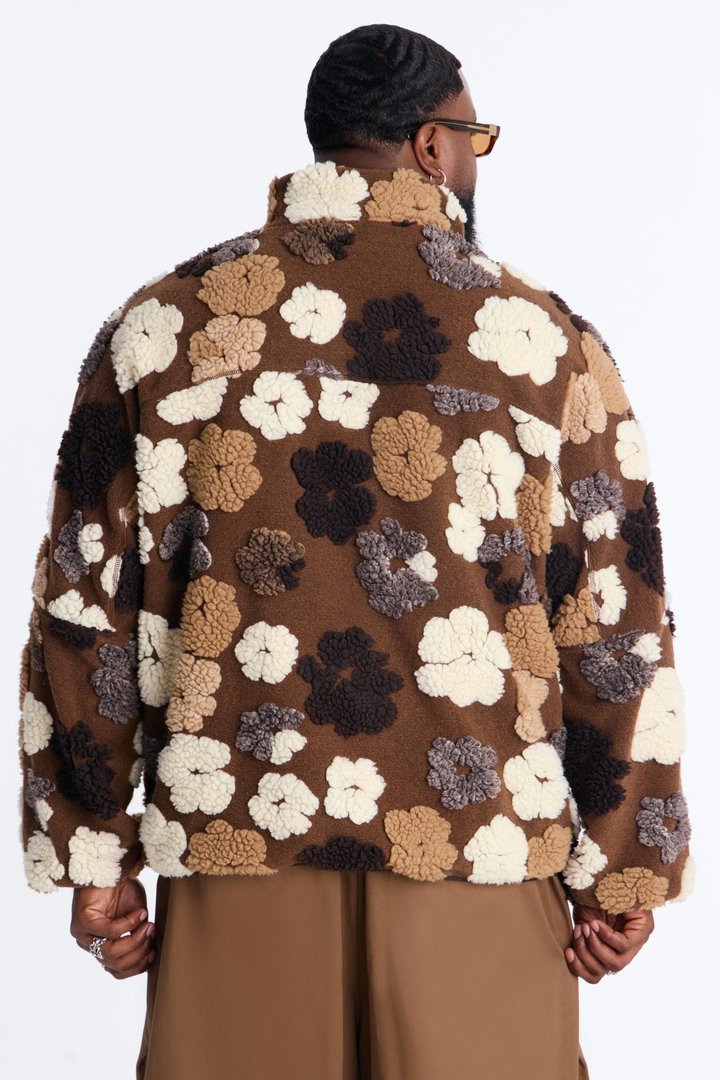 Sherpa Tears Oversized Zip Jacket - Brown/combo