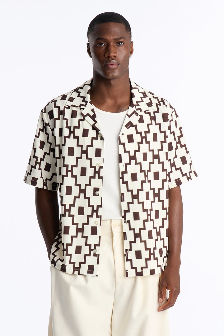Mosaic Printed Cuban Shirt - Brown/combo