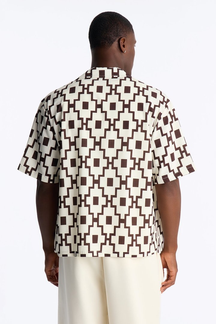Mosaic Printed Cuban Shirt - Brown/combo