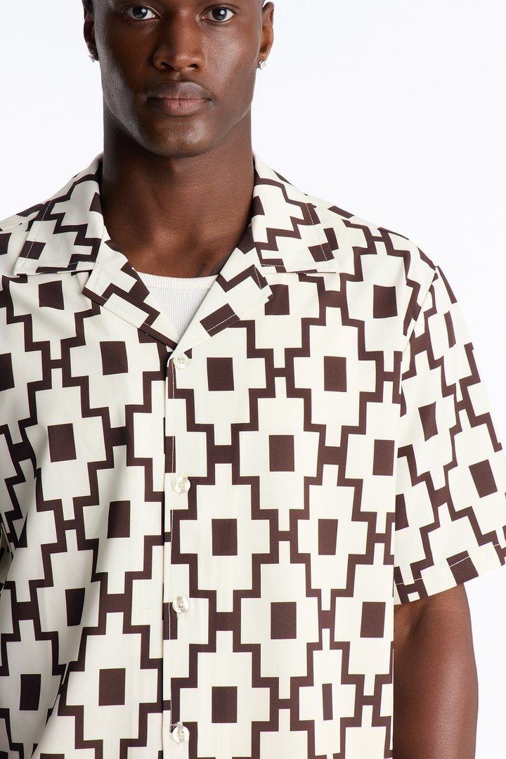 Mosaic Printed Cuban Shirt - Brown/combo