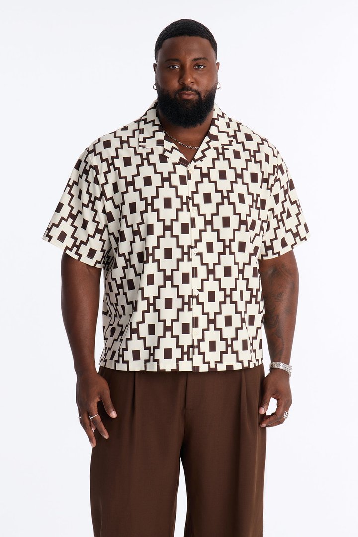 Mosaic Printed Cuban Shirt - Brown/combo
