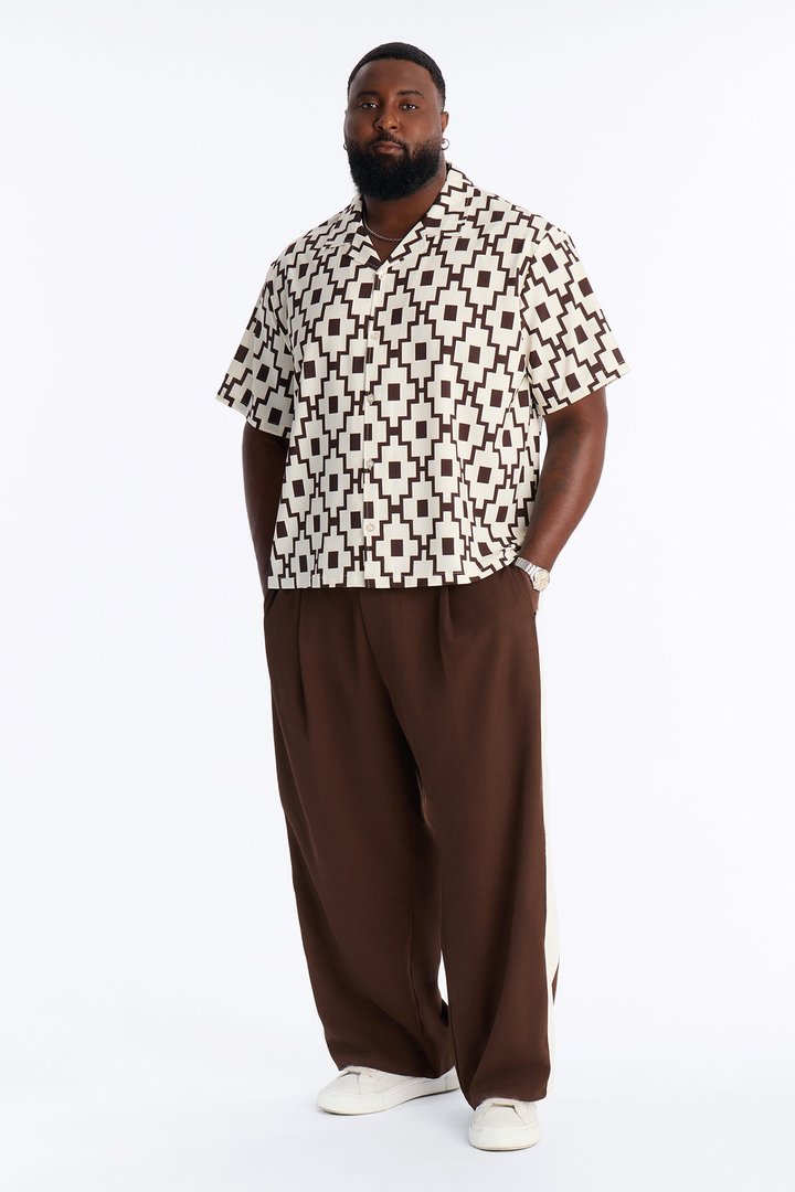 Mosaic Printed Cuban Shirt - Brown/combo