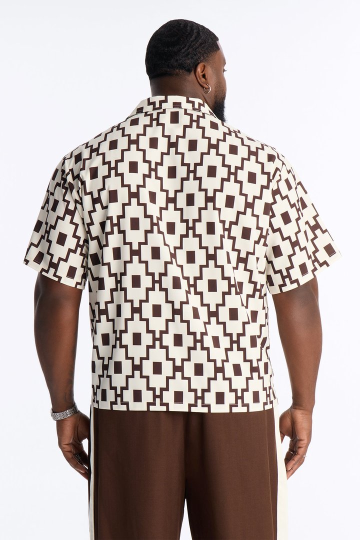 Mosaic Printed Cuban Shirt - Brown/combo