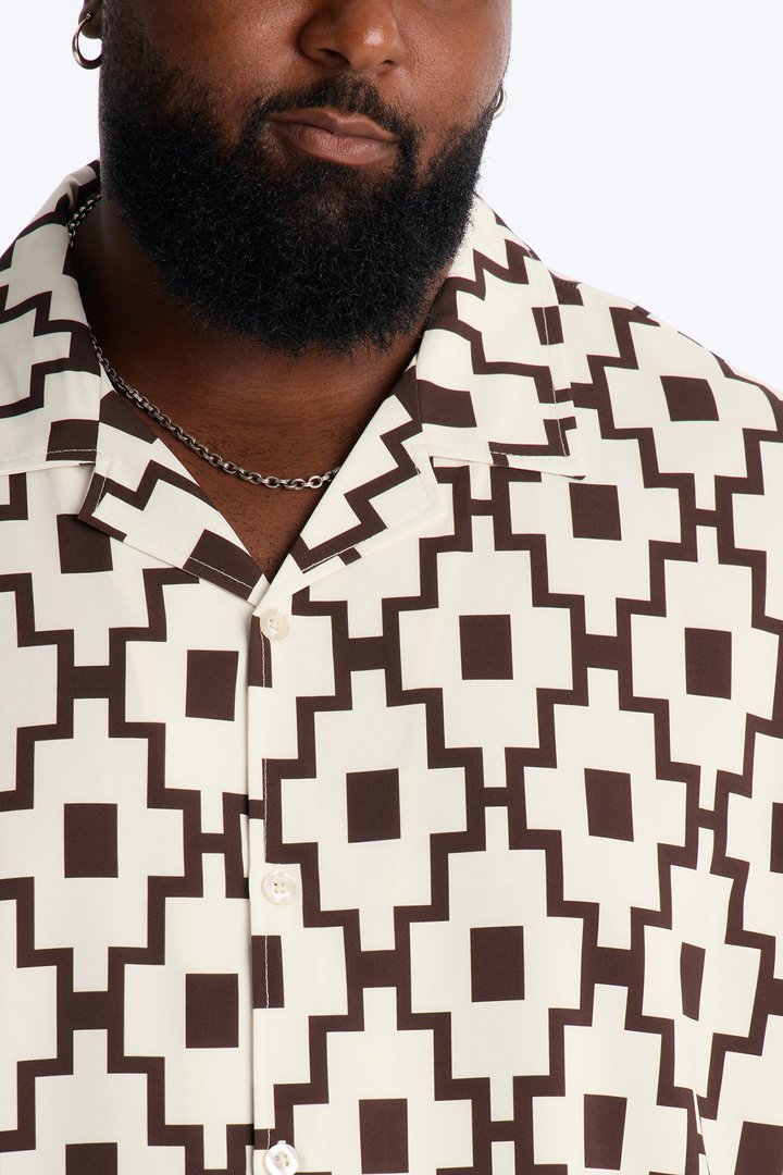 Mosaic Printed Cuban Shirt - Brown/combo