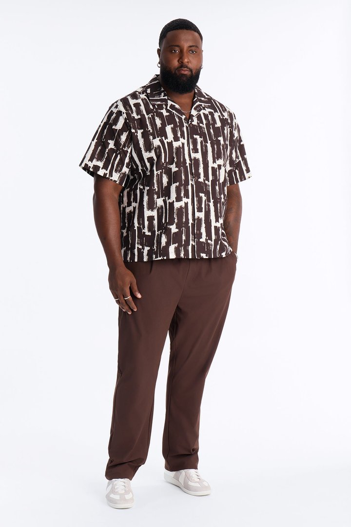 Seersucker Printed Short Sleeve Cuban Collar Shirt - Brown/combo