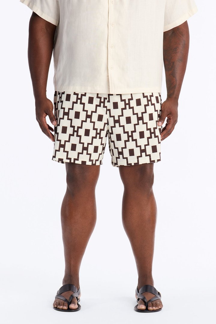 Mosaic Printed Swim Trunk 6″ - BrownCombo