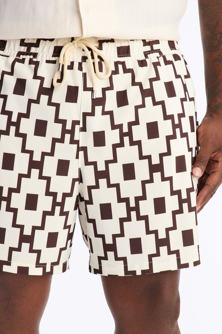 Mosaic Printed Swim Trunk 6″ - BrownCombo