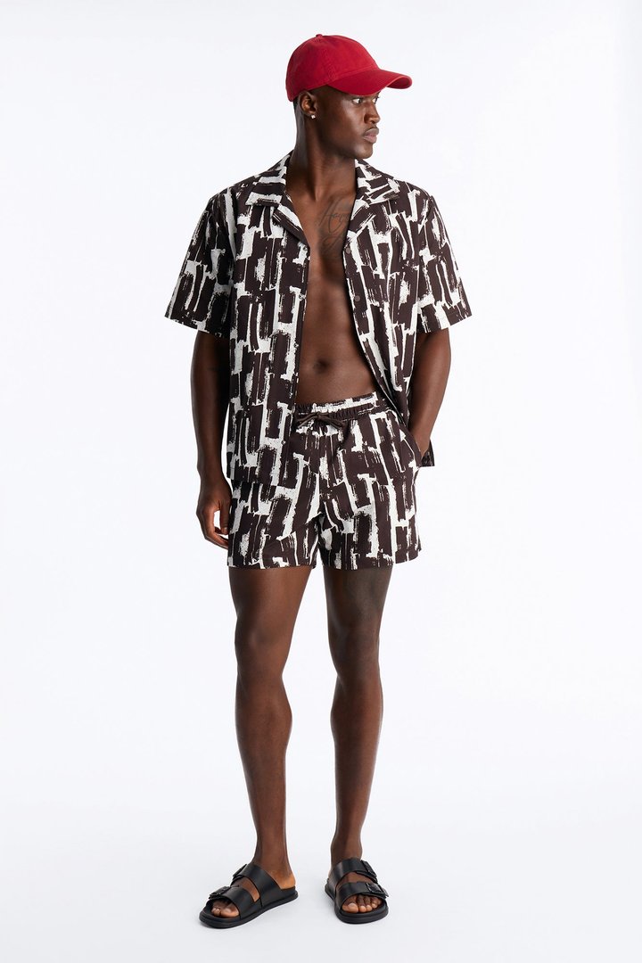 Seersucker Printed Swim Trunk 6″ - Brown/combo