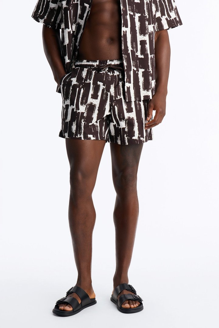 Seersucker Printed Swim Trunk 6″ - Brown/combo