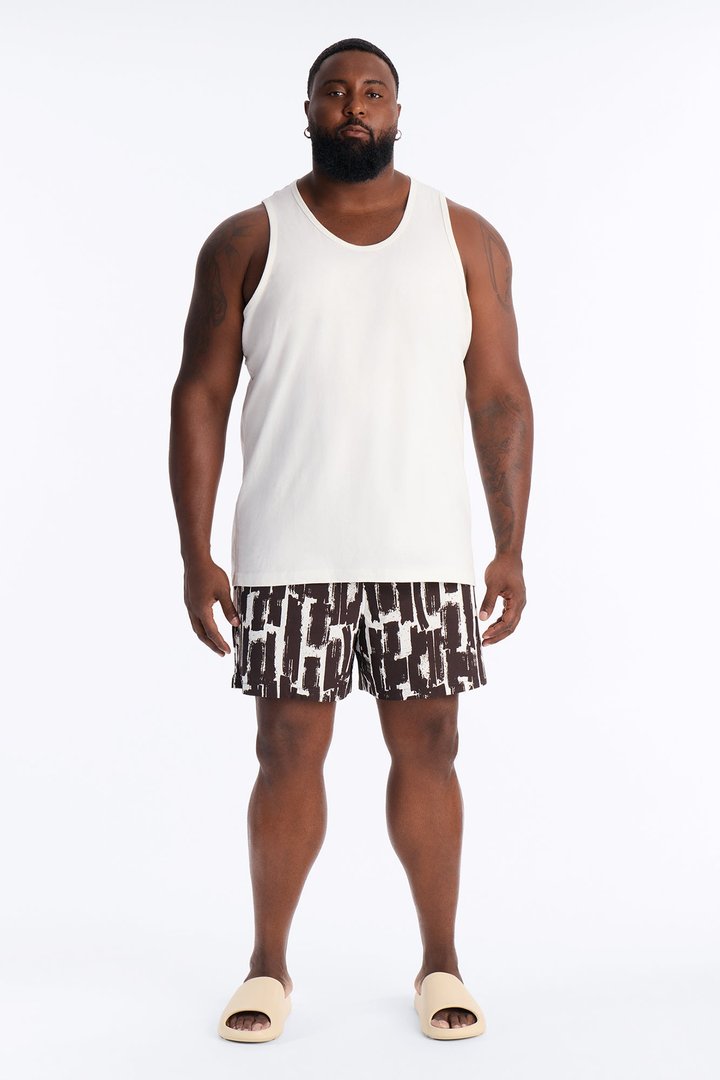 Seersucker Printed Swim Trunk 6″ - Brown/combo