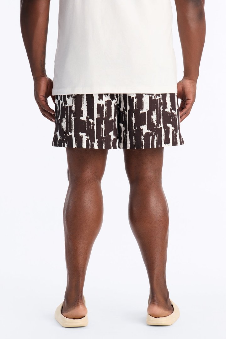 Seersucker Printed Swim Trunk 6″ - Brown/combo