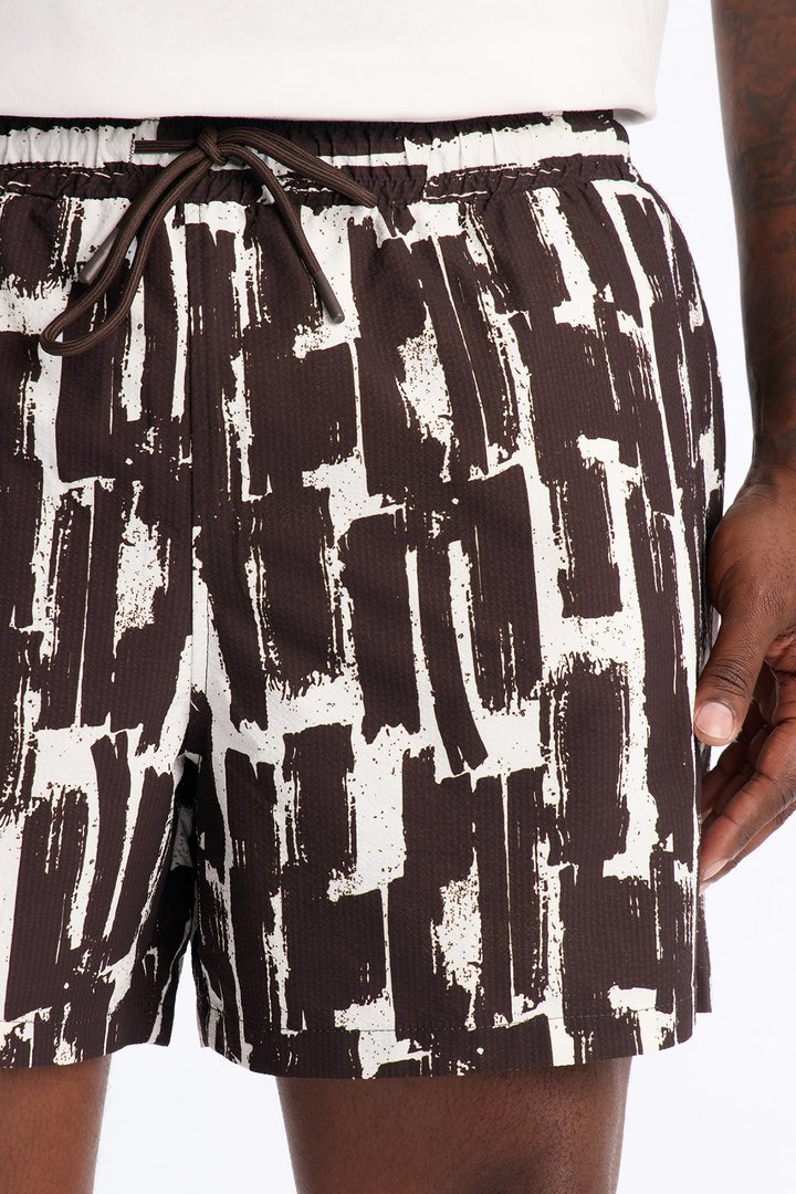 Seersucker Printed Swim Trunk 6″ - Brown/combo