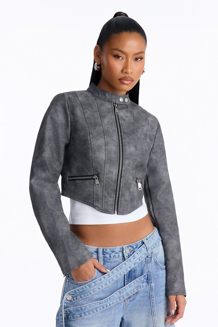 A Desert Babe Washed Faux Leather Moto - Black Wash
