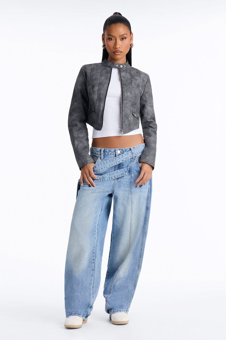 A Desert Babe Washed Faux Leather Moto - Black Wash