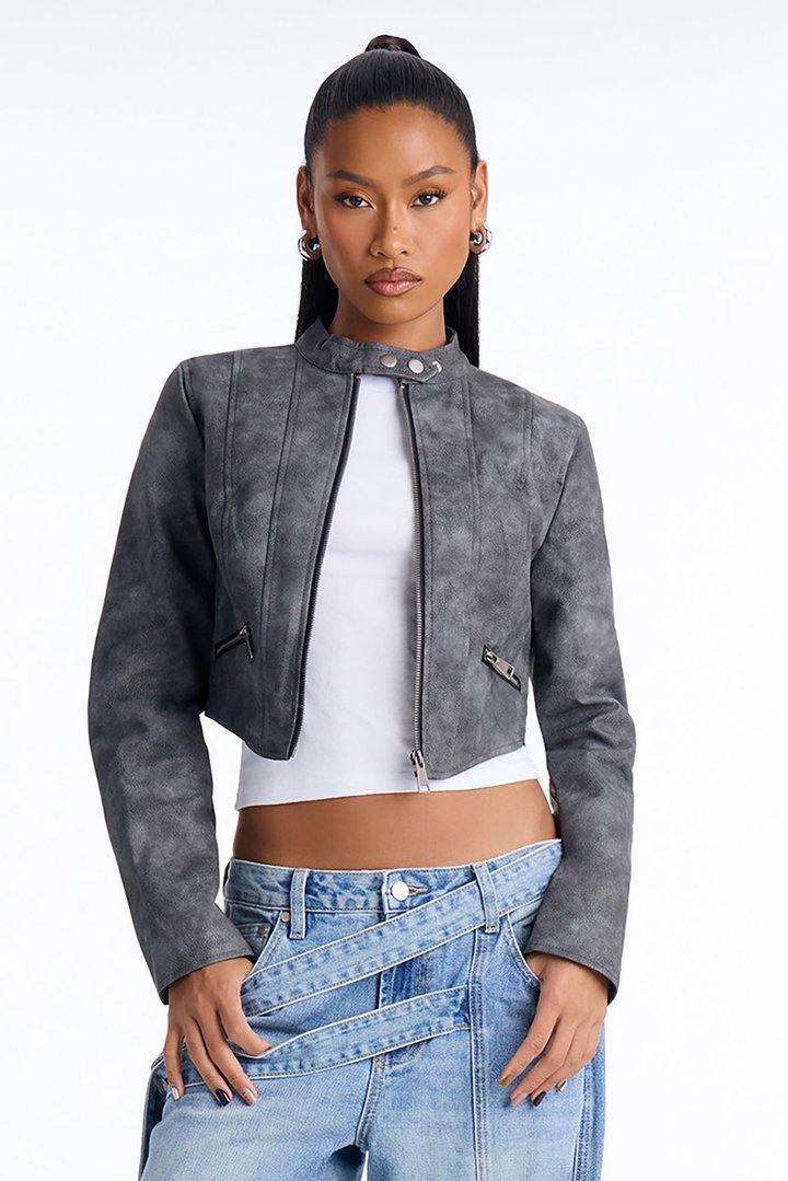 A Desert Babe Washed Faux Leather Moto - Black Wash