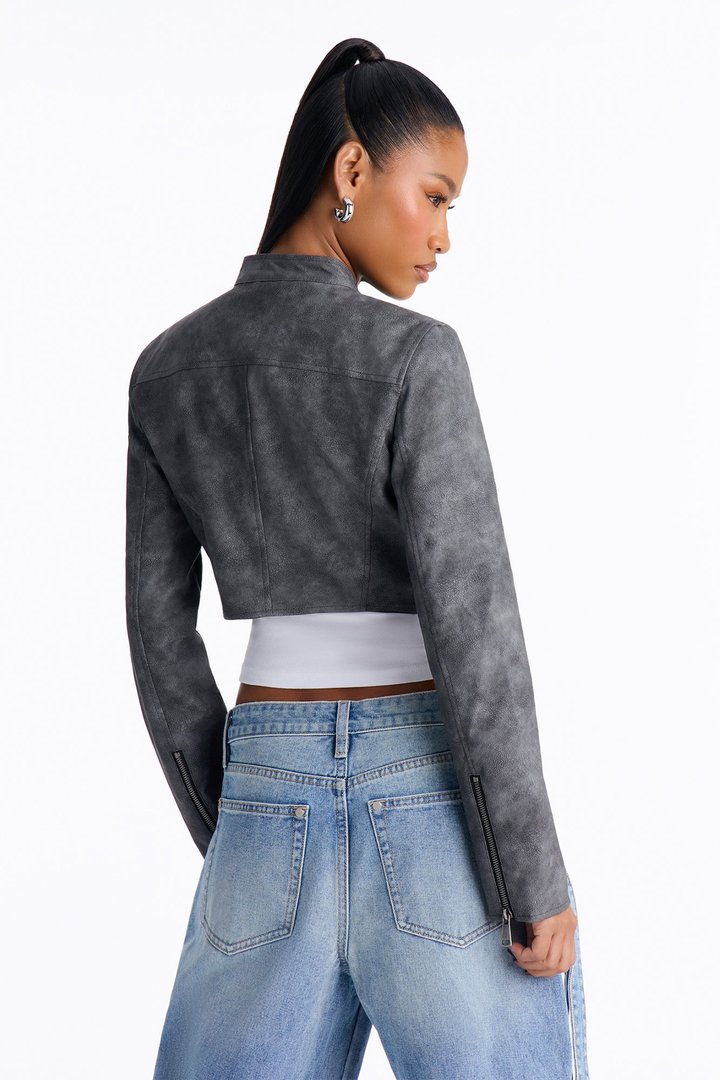 A Desert Babe Washed Faux Leather Moto - Black Wash