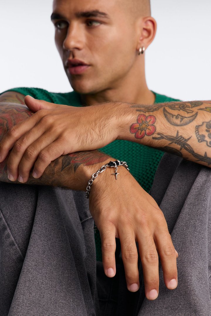 Star Corrupted Multi Chain Wrapped Bracelet - Silver