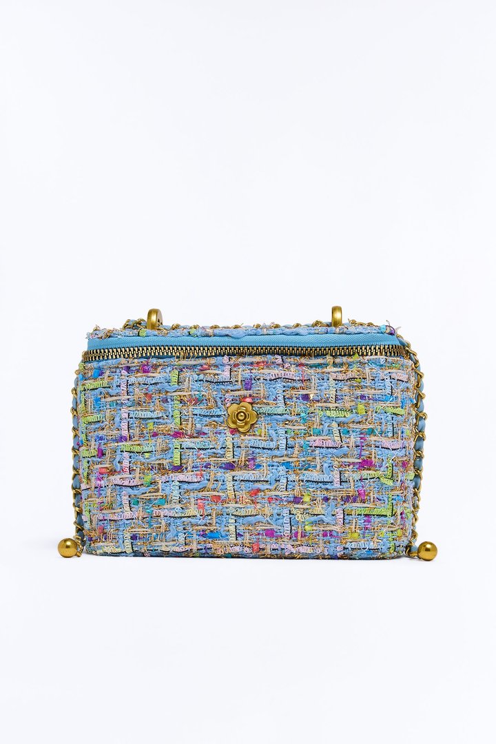 Classic Tweed Crossbody Handbag - Light Blue