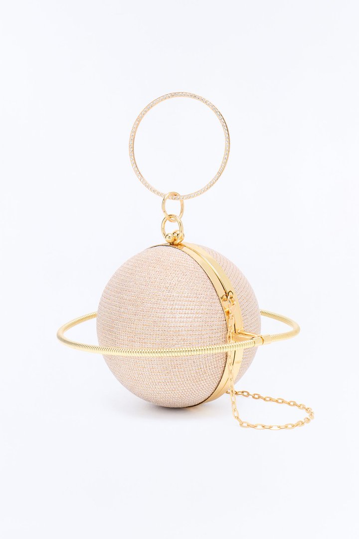 Saturn Light Metal Satchel Handbag - Gold