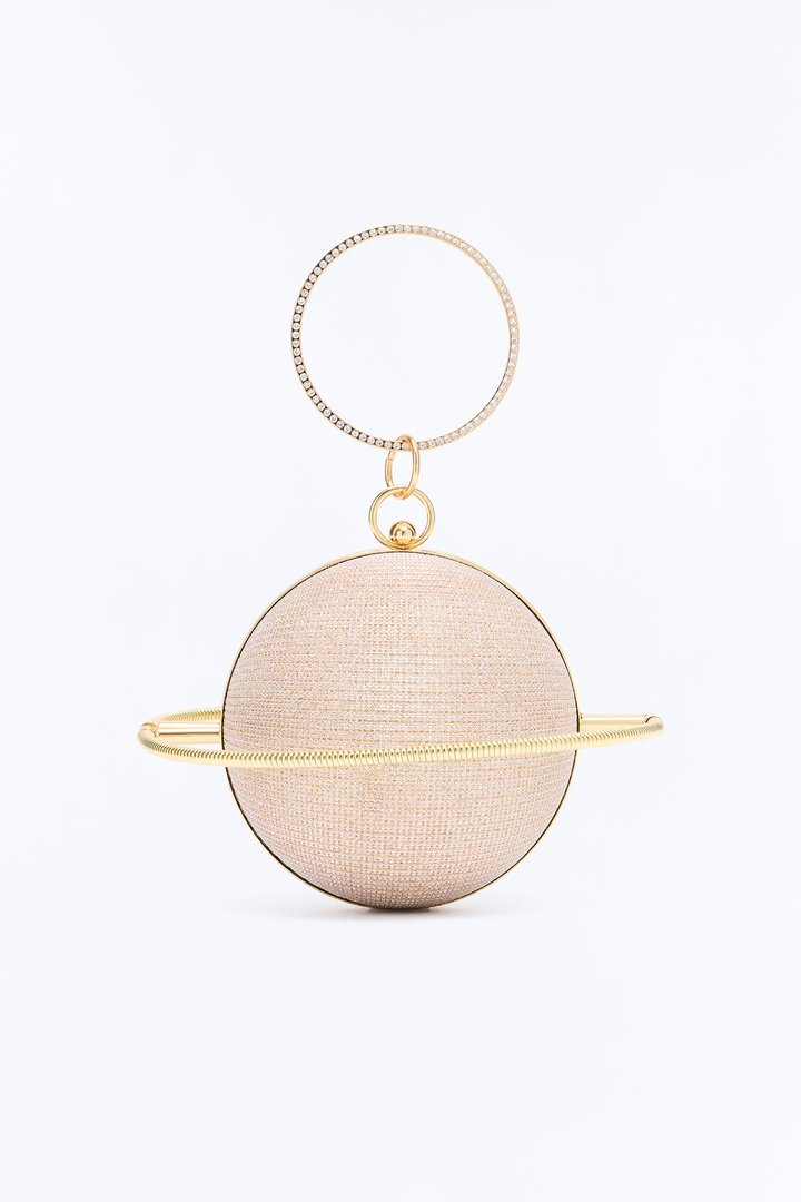 Saturn Light Metal Satchel Handbag - Gold