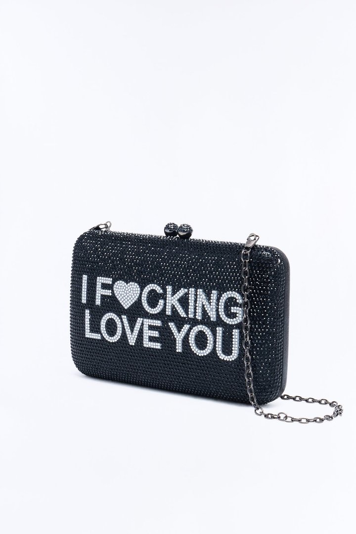 I Love You Rhinestone Clutch Handbag - Black/combo