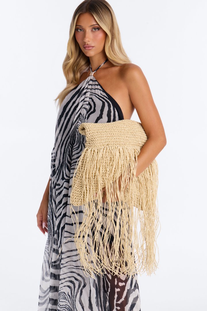 Summer In My Head Straw Tote Handbag - Natural