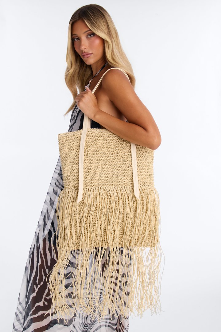 Summer In My Head Straw Tote Handbag - Natural