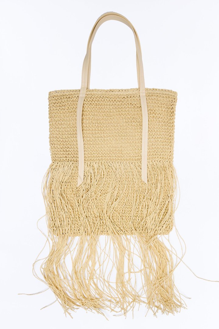 Summer In My Head Straw Tote Handbag - Natural