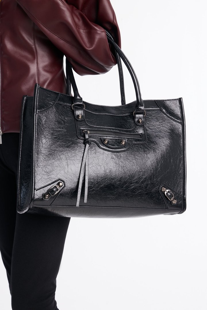 Got Things To Do Faux Leather Tote - Black