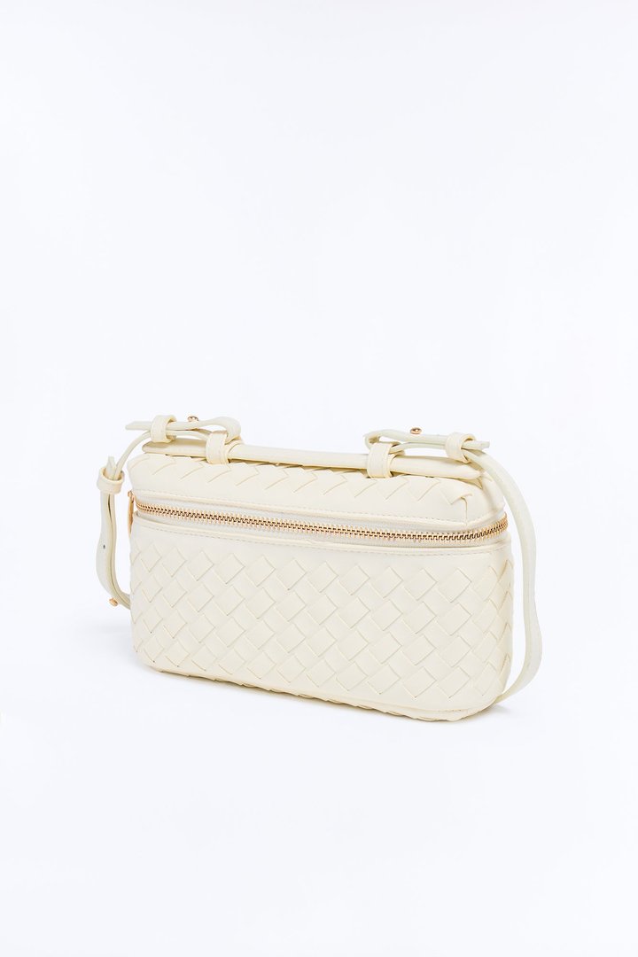 Intertwined Woven Faux Leather Crossbody Handbag - Ivory