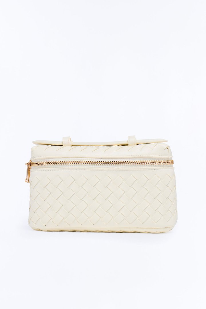 Intertwined Woven Faux Leather Crossbody Handbag - Ivory
