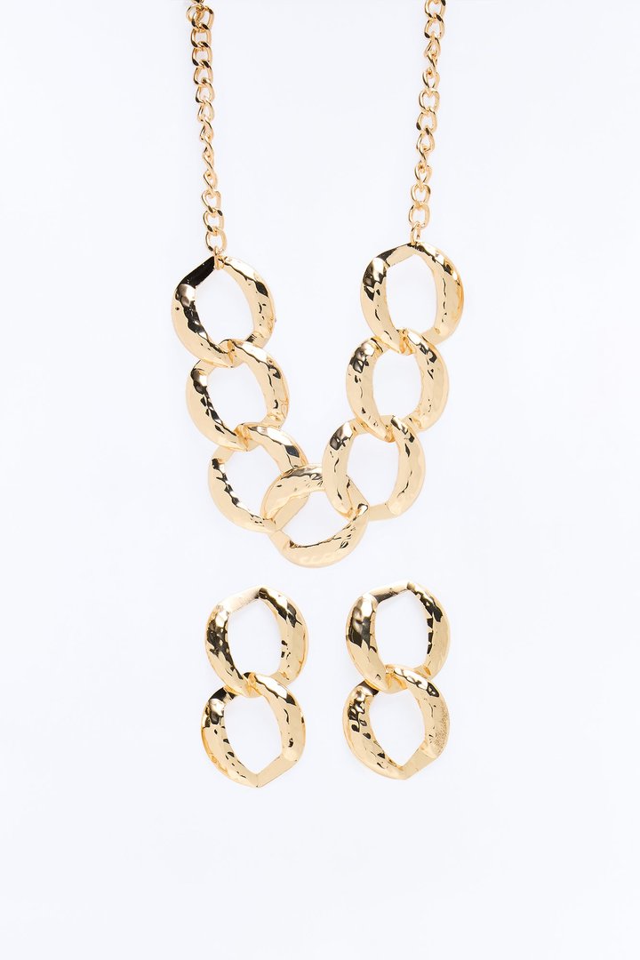 Modern Day Muse Necklace And Earring Set - Gold