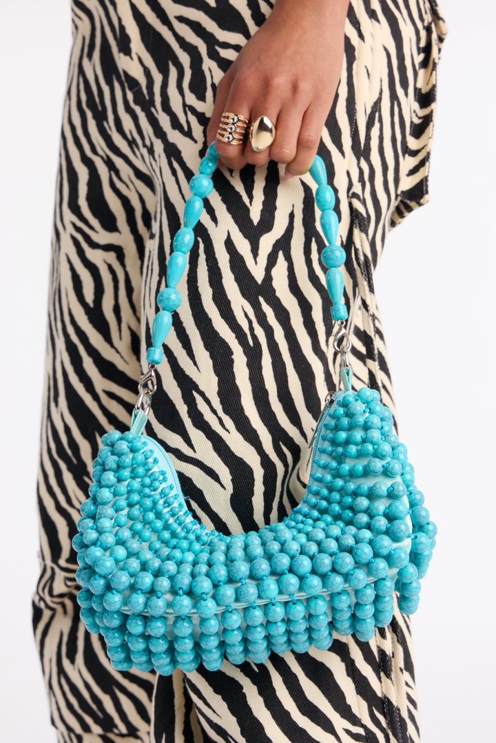 Ibiza Sun Beaded Shoulder Handbag - Blue