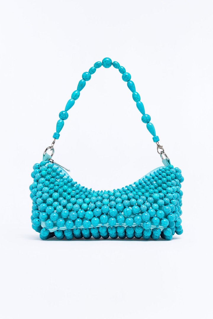 Ibiza Sun Beaded Shoulder Handbag - Blue