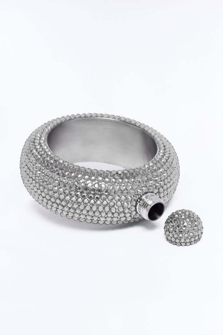 Night Out Secret Rhinestone Flask - Silver