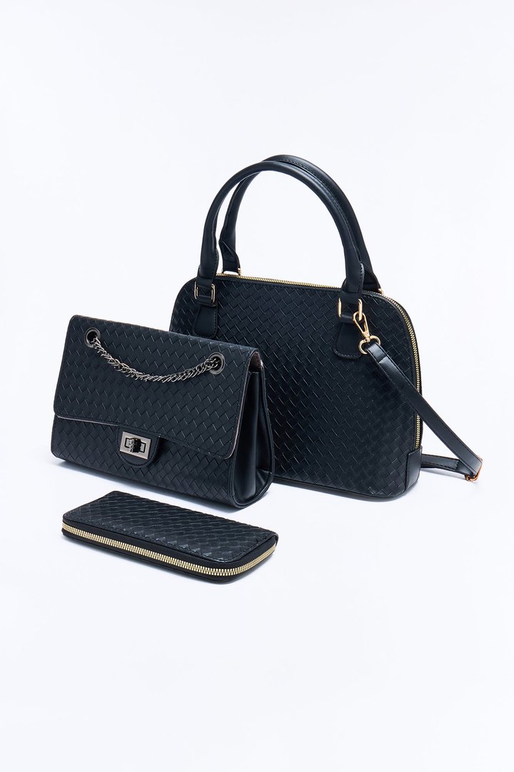 Bag It Up Faux Leather 3 Piece Satchel Handbag Set - Black