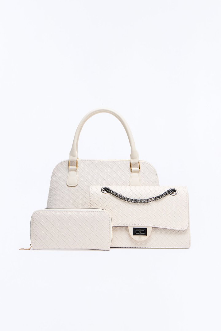 Bag It Up Faux Leather 3 Piece Satchel Handbag Set - Ivory