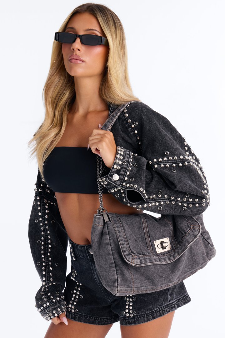 Denim Diva Shoulder Handbag - Black